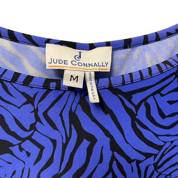 Jude Connally Jude Cloth Shift Dress Bright Blue Black Animal Print Medium - Picture 5 of 7
